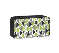 Czqdp Simple and Spacious Pencil Case Polyester Cosmetic Pouch Bag Portable Pencil Pouch with Zipper,Random Triangles Lime Green Gray Black On White