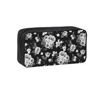 Czqdp Simple and Spacious Pencil Case Polyester Cosmetic Pouch Bag Portable Pencil Pouch with Zipper,Vintage White Rose Tulip