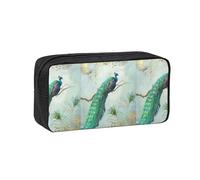 Czqdp Simple and Spacious Pencil Case Polyester Cosmetic Pouch Bag Portable Pencil Pouch with Zipper,Aqua Blue Elegant Peacock N Feathers Tree Branch