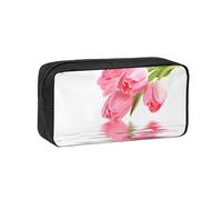 Czqdp Simple and Spacious Pencil Case Polyester Cosmetic Pouch Bag Portable Pencil Pouch with Zipper,Tulip Water Effect Fresh Lovely Flower Pink