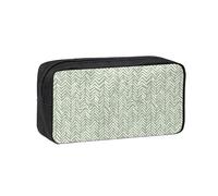 Czqdp Simple and Spacious Pencil Case Polyester Cosmetic Pouch Bag Portable Pencil Pouch with Zipper,Boho Herringbone Pattern Sage Green and White