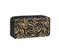 Czqdp Simple and Spacious Pencil Case Polyester Cosmetic Pouch Bag Portable Pencil Pouch with Zipper,Elegant Metallic Gold Zebra Black Animal Print