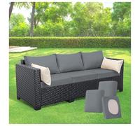 CZQGLYM 1,2 or 3 Seater Rattan Cushion Covers,Water Outdoor Cushion Cover Replacement,Removable Cover,for Patio Balcony & Indoor Chairs (Grey,3PC Length 50-65cm)