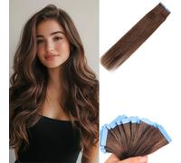 Czrleaty Light Brown Human Hair Extensions 20 Inch Soft Silky Remy Human Hair Invisible Seamless Natural Hair #4 M