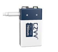 czvv 9V Lithium Batteries Rechargeable - High Capacity 760mAh Square Battery Li-ion 8.7V - USB Type-C,1300 Cycles, Leak-proof, Ultra Long Life 10 years for Smoke Detector, Wireless Microphones, 1 PCS