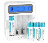 czvv Rechargeable AA Lithium Batteries 1.5V - High Capacity 3500mWh 4 Pack Battery with LCD Ultra Fast Charger 2H - Long-Lasting,1300 Cycle, Pre-charged, Low Self-discharge, for Blink Camera, Gamepad