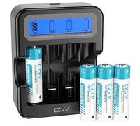czvv Rechargeable AA Lithium Batteries 1.5V - High Capacity 3500mWh 4 Pack Battery with LCD Ultra Fast Charger 2H - Long-Lasting,1300 Cycle, Pre-charged, Low Self-discharge, for Blink Camera, Gamepad