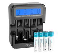 czvv Rechargeable AAA Lithium Batteries 1.5V - High Capacity 1100mWh 4 Pack Lithium Battery with LCD Ultra Fast Charger 2H - Long-Lasting, Pre-charged, Low Self-discharge,1300 Cycles for Toys, Shavers