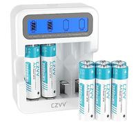 czvv Rechargeable AAA Lithium Batteries 1.5V - High Capacity 1100mWh 8 Pack Lithium Battery with LCD Ultra Fast Charger 2H - Long-Lasting, Pre-charged, Low Self-discharge,1300 Cycles for Toys, Shavers