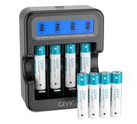 czvv Rechargeable AAA Lithium Batteries 15V - High Capacity 1100mWh 8 Pack Lithium Battery with LCD Ultra Fast Charger 2H - Long-Lasting, Pre-charged, Low Self-discharge,1300 Cycles for Toys, Shavers