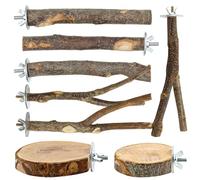 CZWESTC 8 Pieces Natural Wood Bird Perch Wooden Parrot Perch Stand Fork Toys Hanging Multi-Branch Perch Platform Hammock Swing Toy for Macaws, Small Parakeets, Conures, Budgies, Finches