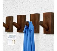 CZXCV 4 PCS Rectangle Walnut Wooden Coat Hooks Wall Mounted, Wood Heavy Duty Adhesive Decorative Hooks for Hanging Hats, Towels, Clothes, Bags, Entryway Wall Organizer（Natural Wood Grain