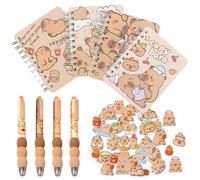 CZXCV Capybara Stationery Set, 8 Pack A7 Small Lined Notebooks Pocket Size 4x3 inch, 4 Retractable Erasable Gel Pens 0.5mm, 50pcs Kawaii Stickers, Cute Office School Supplies for Writing