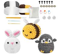 CZXCV Crochet Kit for Beginners, Amigurumi Crochet Animal Kit with Penguin, Bee, Bunny, Crochet Starter Kit with Step-by-Step Video Tutorials, Beginner Crochet Kit for Adults and Kids