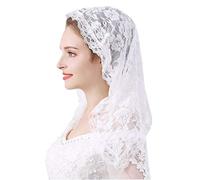 Czy accessories Lace Mantilla Veil Soft and comfortable 6 Colors Spanish Style Rose Lace Veil Head Covering D Shape（White