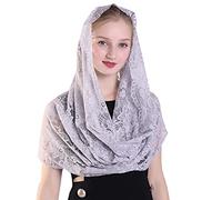 Czy accessories Soft and Comfortable Mantilla Veils Spanish Style Lace Infinity Veil Mantilla Latin (Gray)