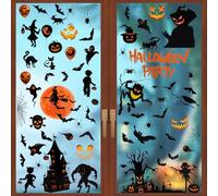 Czyan 72PCS Halloween Window Stickers,9 Sheets Large Scary Halloween Decorations Window Clings Decor - Reusable & Removable Halloween Party Decor for Home School Shop Indoor Outdoor Party,Double-Sided