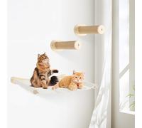 czyuRachel Cat Climbing Wall Set, Cat Stairs Wall with 2 Scratching Posts, Hammock and Base for Cat Climbing and Exploring, Wood Colour