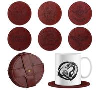 CZYY DND Coaster Set, Set of 6 Faux Leather Coasters with Storage Holder, Embossed with Dragon, Beholder, Mimic, Cthulhu, D20 & Dungeon Master, DND Inspired Gift for DM & Gamer