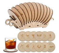 CZYY Fantasy RPG Coasters, 12 DND Race Laser Engraved Designs with Holder