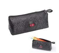 CZYY Pencil Case Black Faux Leather with 3D Dragon Eye and Name Tag Large Zipper Pen Pouch for School, Office & Art