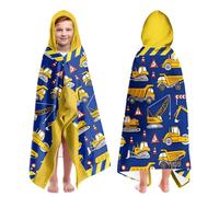 CZZDERAM Engineering Vehicle Beach Towels For Boys Hooded Beach Towels for Kids Ages 4-8, Cars Towel Wrap for Toddler Teen Boy 30x50 inch Quick Dry Blue Toddler Towel Perfect for Beach Pool Swimming