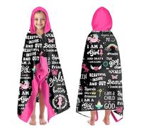 CZZDERAM Words Says Hoodies For Girls Hooded Beach Towels for Kids Ages 4-8,Words Says Towel Wrap for Toddler Teen Girls 30x50 inch Quick Dry Black Toddler Towel Girl Perfect for Beach Pool Swimming