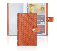 Czzmy Business Card Organizer,Business Card Holder Book Case PU Leather Organization Binder Name ID Card Holder for Men & Women, Up to 96 Cards Capacity(1-Weave-Brown)