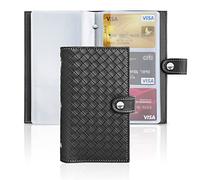 Czzmy Business Card Organizer,Business Card Holder Book Case PU Leather Organization Binder Name ID Card Holder for Men & Women, Up to 96 Cards Capacity(1-Weave-Black)