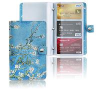 Czzmy Business Card Organizer,Business Card Holder Book Case PU Leather Organization Binder Name ID Card Holder for Men & Women, Up to 96 Cards Capacity(1-Peach Blossom)