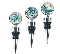 Czzmy Wine Bottle Stoppers,Set of 3 Stainless Steel Wine Stoppers for Gifts, Bar, Holiday Party, Wedding(3-Marine Animal)
