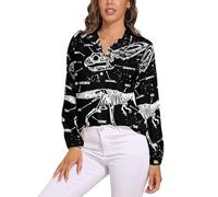 CZZYH Women's Long Sleeve Tops, Complex Cartoon Dinosaur Women's Blouses and Shirts