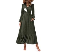 CzzzyL Women Nursing Boho Maxi Dress 2024 V Neck Swiss Dot Smocked High Waisted A-Line Ruffle Tiered Long Dress with Pockets, S-green, S