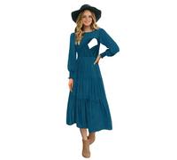 CzzzyL Womens Flutter Long Sleeve Smocked Tiered Nursing Clothes Dress for Breastfeeding, Purplishblue-09, L