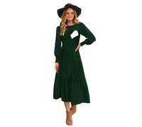 CzzzyL Womens Flutter Long Sleeve Smocked Tiered Nursing Dress for Breastfeeding Clothing Woman Clothes, Deepgreen-09, M