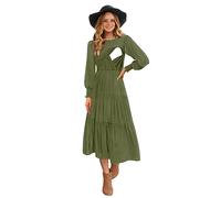 CzzzyL Womens Flutter Long Sleeve Smocked Tiered Nursing Dress for Breastfeeding, Green-09, M