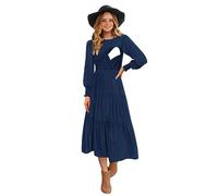 CzzzyL Womens Flutter Long Sleeve Smocked Tiered Nursing Dress for Breastfeeding, Navy-09, M