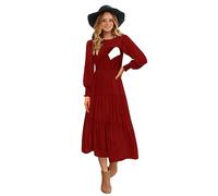 CzzzyL Womens Flutter Long Sleeve Smocked Tiered Nursing Dress for Breastfeeding, Red-09, M