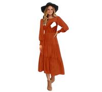 CzzzyL Womens Flutter Long Sleeve Smocked Tiered Nursing Dress for Breastfeeding with Pockets, Orange-09, XL