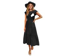 CzzzyL Womens Flutter Short Sleeve Smocked Tiered Nursing Dress for Breastfeeding, Black, L