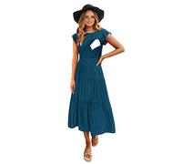 CzzzyL Womens Flutter Short Sleeve Smocked Tiered Nursing Dress for Breastfeeding, Blue, M
