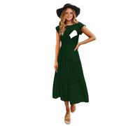 CzzzyL Womens Flutter Short Sleeve Smocked Tiered Nursing Dress for Breastfeeding, Deepgreen, S