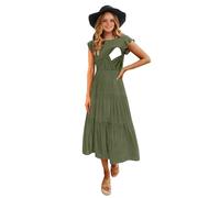 CzzzyL Womens Flutter Short Sleeve Smocked Tiered Nursing Dress for Breastfeeding, Green, M