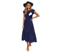 CzzzyL Womens Flutter Short Sleeve Smocked Tiered Nursing Dress for Breastfeeding, Navy, XL
