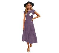 CzzzyL Womens Flutter Short Sleeve Smocked Tiered Nursing Dress for Breastfeeding, Purple, XL