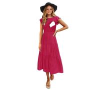 CzzzyL Womens Flutter Short Sleeve Smocked Tiered Nursing Dress for Breastfeeding, Rosered, M