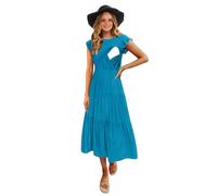 CzzzyL Womens Flutter Short Sleeve Smocked Tiered Nursing Dress for Breastfeeding, Tealblue, M