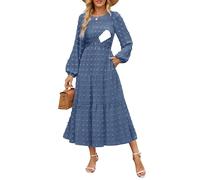 CzzzyL Women's Nursing Dresses Fall Boho Floral Maxi Dress Breastfeeding Long Sleeve Crewneck Wedding Guest with Pockets, Blue, XL
