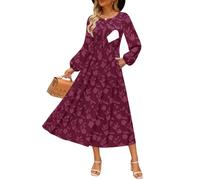 CzzzyL Women's Nursing Dresses Fall Boho Floral Maxi Dress Breastfeeding Long Sleeve Crewneck Wedding Guest with Pockets, Floralwine, M
