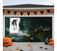 D,16 * 7ft/4.8 * 2.1m,Terrifying Halloween Garage Door Banner - Scary Movie Horror Background with Ghosts, Haunted Yard & Creepy Outdoor Décor for Home, Party & Holiday Decorations
